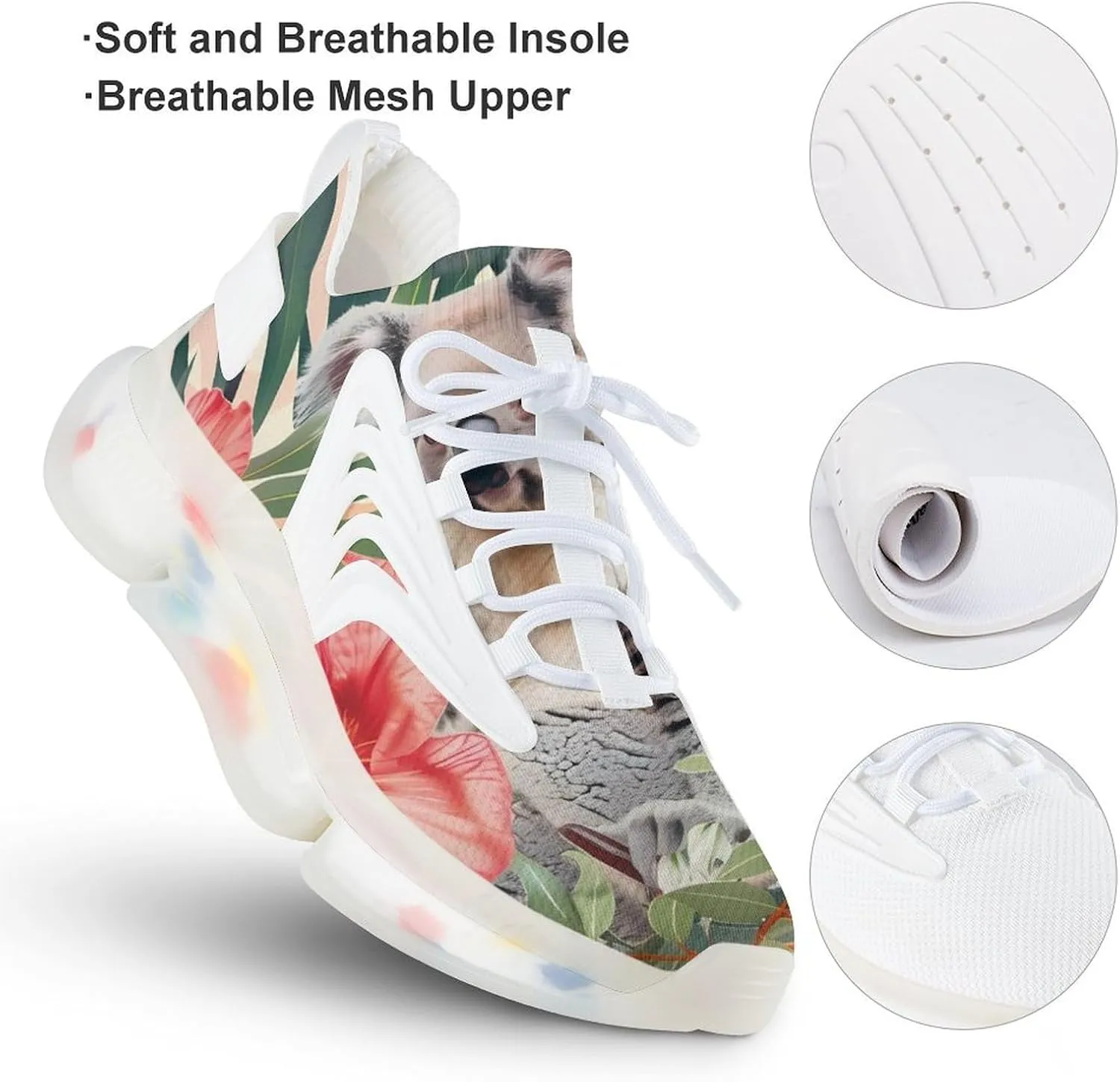 Koala with Flower Men's Running Shoes Lightweight Walking Shoe Breathable Sneaker