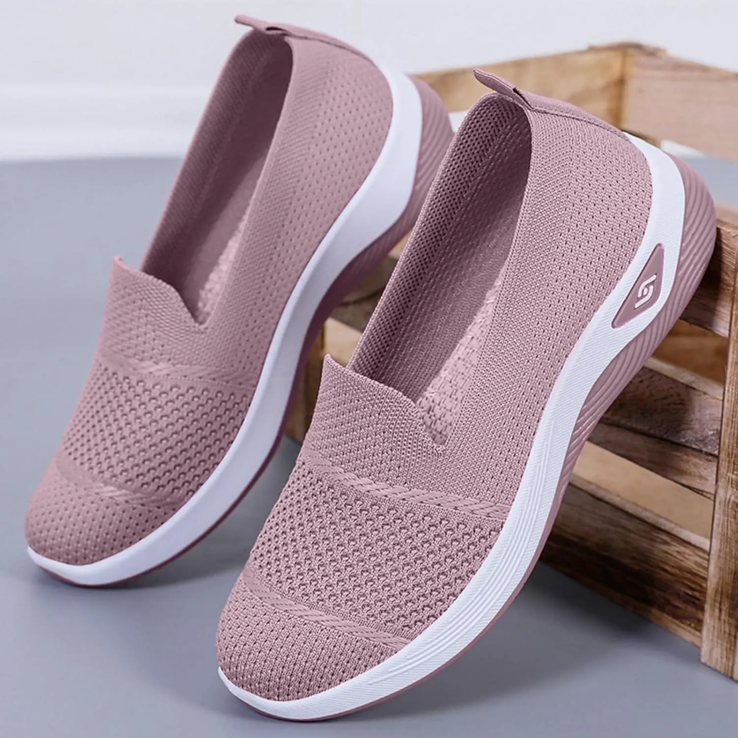 Kubbon Orthopedic Walking Shoes for Women Slip On Sneakers Mesh Up Stretch Platform Sneakers with Arch Support Diabetic Foam Shoes Lightweight Comfortable Breathable Shoe