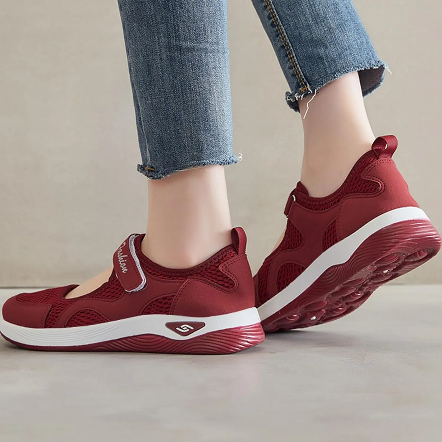 Kubbon Womens Walking Sneakers Woven Orthopedic Breathable Soft Shoes Non-Slip Adjustable Breathable Lightweight Shoes Diabetic-Friendly Wedge Sneaker with Arch Support