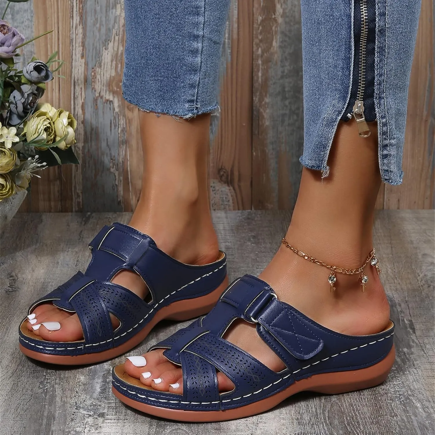 Ladmiple Orthotic Sandals For Women Wide Width Arch Support Comfort Summer Orthopedic Flip Flops Slides for Plantar Fasciitis