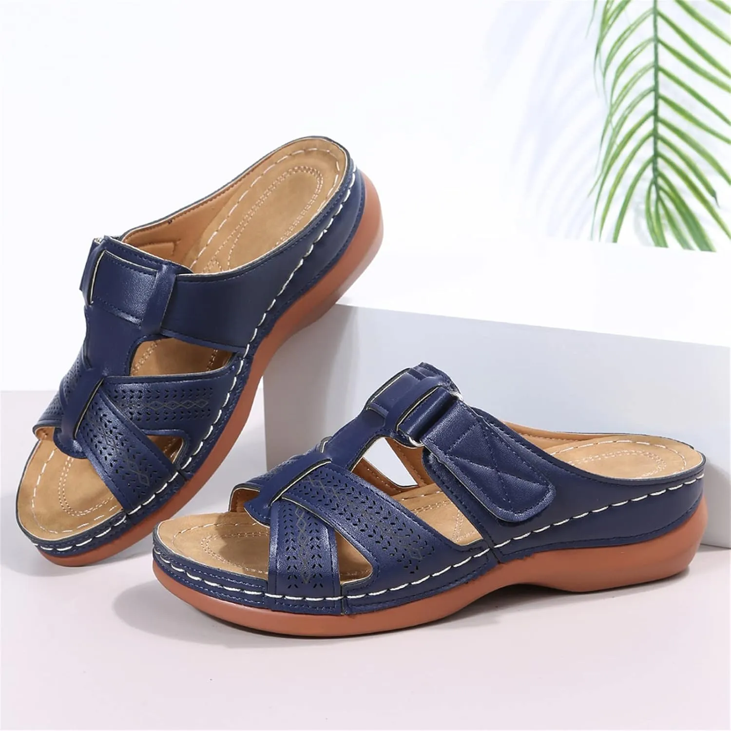 Ladmiple Orthotic Sandals For Women Wide Width Arch Support Comfort Summer Orthopedic Flip Flops Slides for Plantar Fasciitis