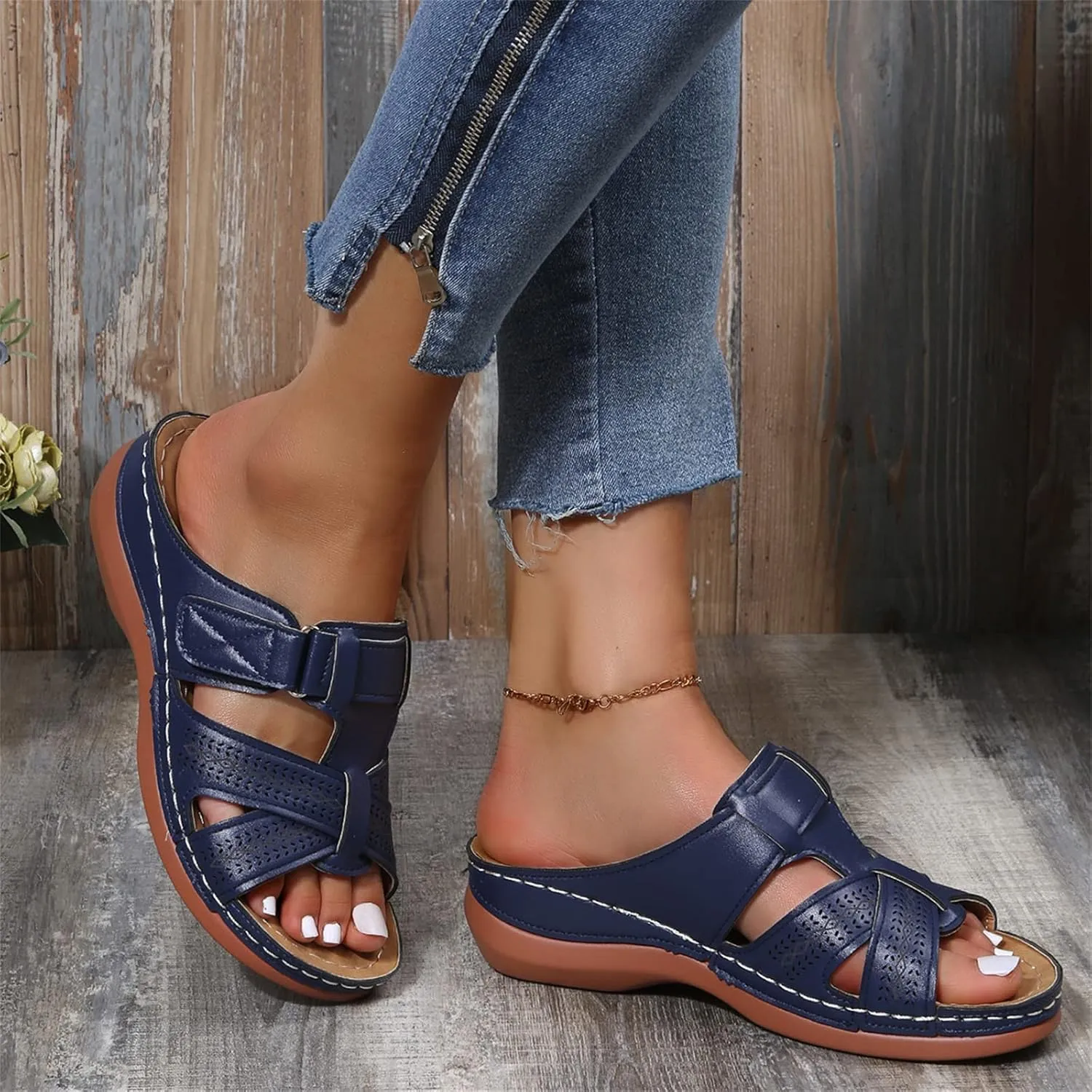 Ladmiple Orthotic Sandals For Women Wide Width Arch Support Comfort Summer Orthopedic Flip Flops Slides for Plantar Fasciitis