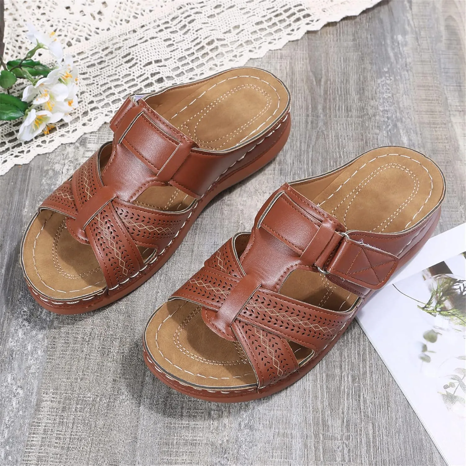 Ladmiple Orthotic Sandals For Women Wide Width Arch Support Comfort Summer Orthopedic Flip Flops Slides for Plantar Fasciitis