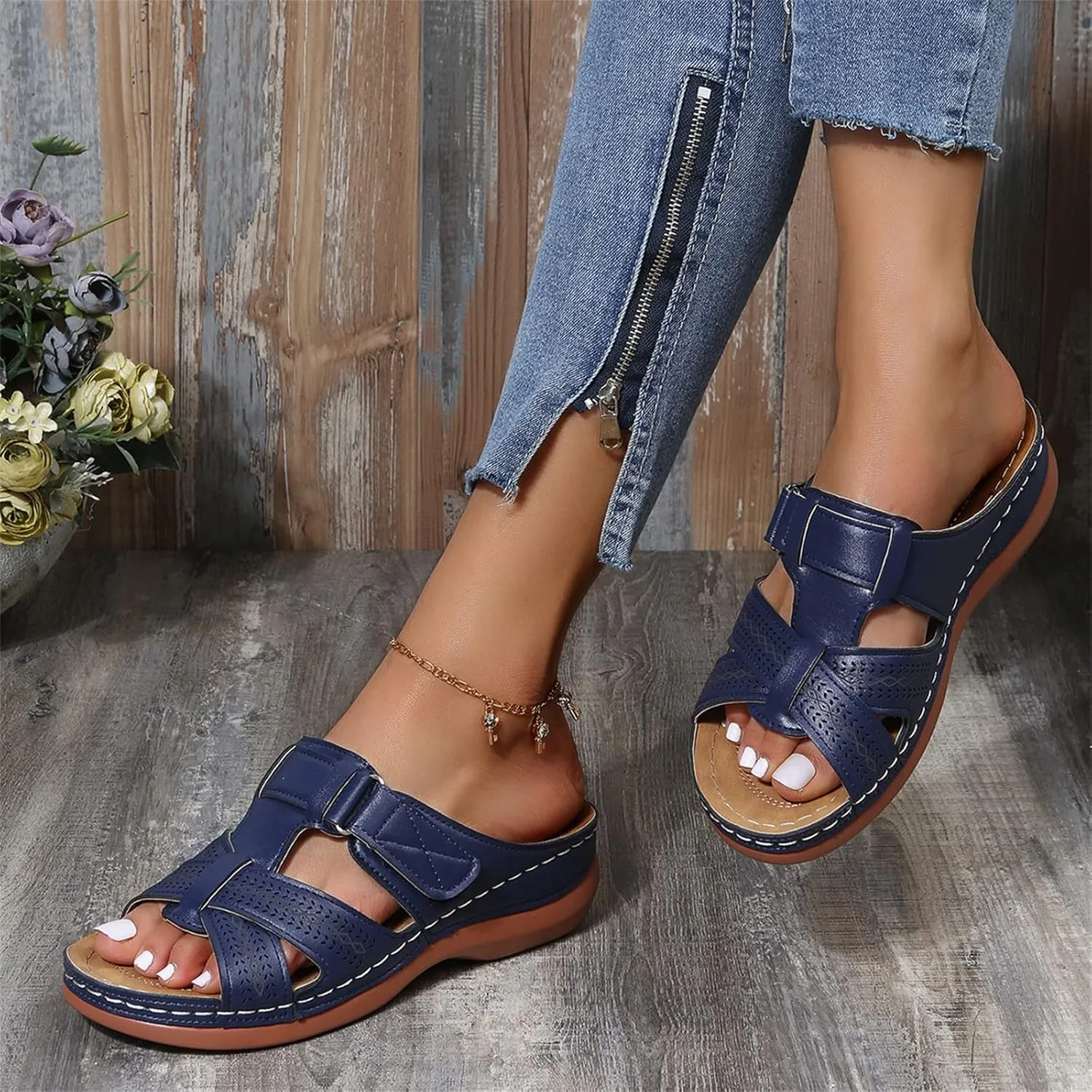 Ladmiple Orthotic Sandals For Women Wide Width Arch Support Comfort Summer Orthopedic Flip Flops Slides for Plantar Fasciitis