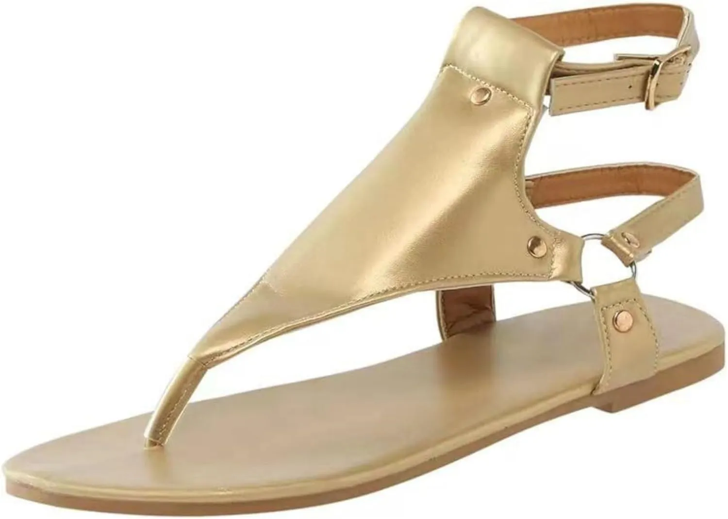 Lausiuoe Sandals Women Comfortable Beach Strappy Casual Wear Gladiator Flat Sandals Dressy Summer T-Strap Thong Flip Flops