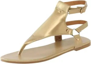 Lausiuoe Sandals Women Comfortable Beach Strappy Casual Wear Gladiator Flat Sandals Dressy Summer T-Strap Thong Flip Flops