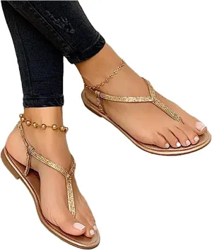 Lausiuoe Sandals Women Dressy Summer Flat Beach Sandals Open Toes Strappy Ankle Strap Gladiator Walking Thong Flip Flops