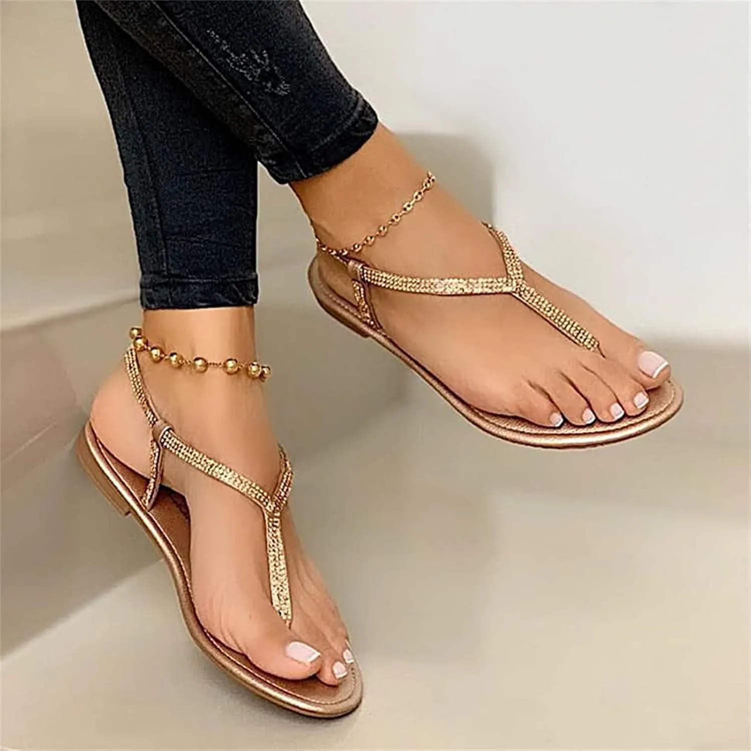 Lausiuoe Sandals Women Dressy Summer Flat Beach Sandals Open Toes Strappy Ankle Strap Gladiator Walking Thong Flip Flops