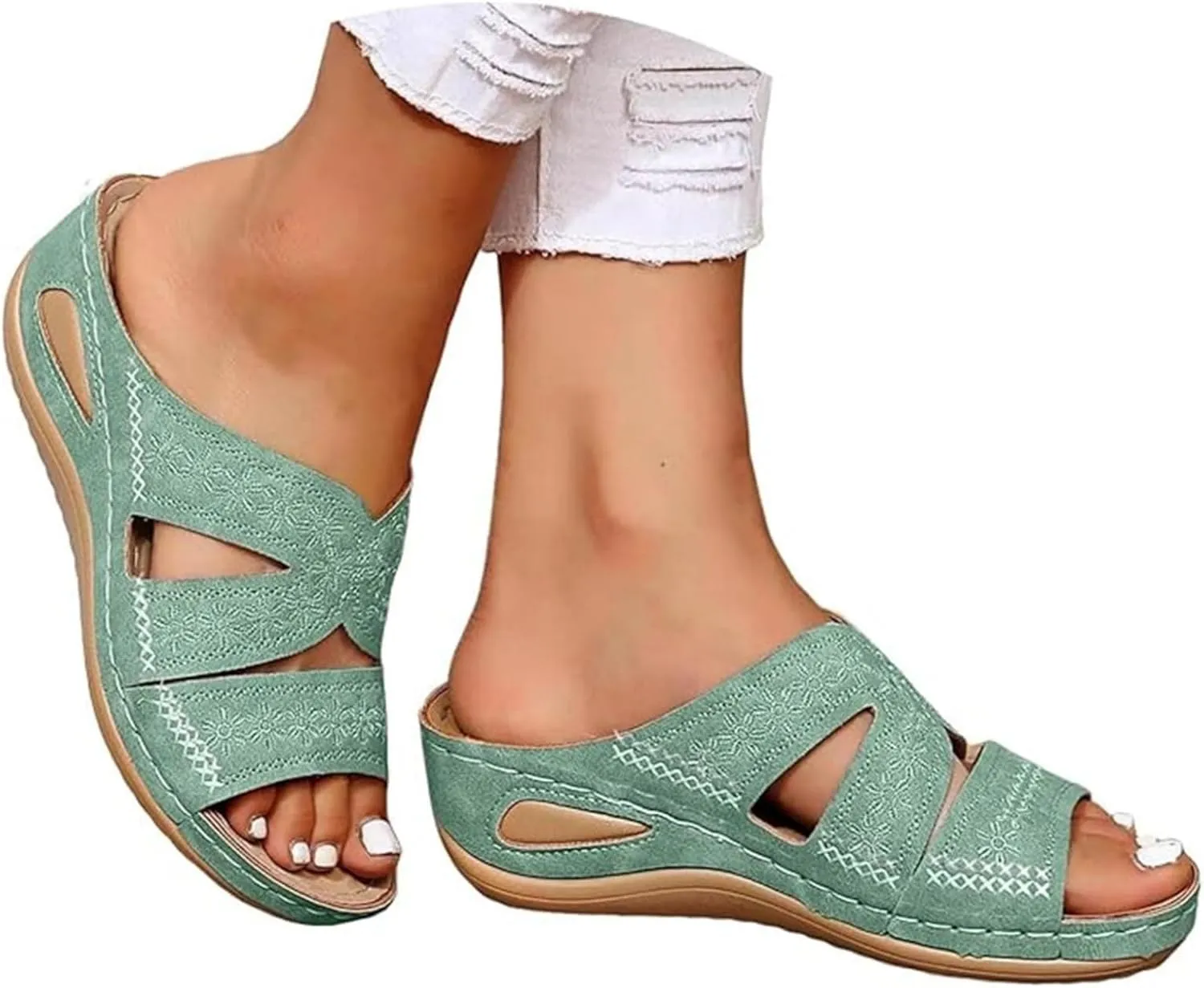 Lausiuoe Sandals Women Dressy Summer Flat Cute Casual Beach Shoes Fashion Orthotic Slides Comfy Slip On Orthopedic Slippers