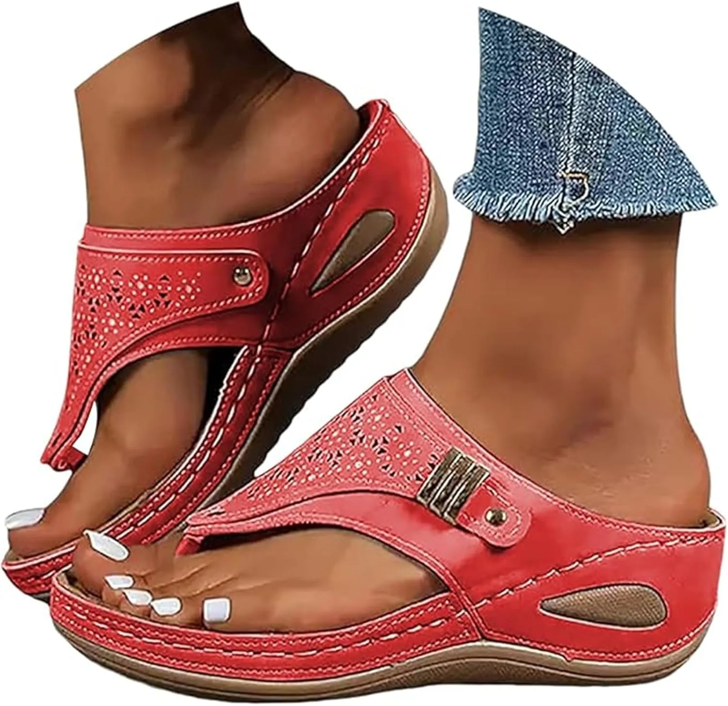 Lausiuoe Sandals Women Dressy Wedge Sandals Arch Support Slides Orthopedic Slippers Comfort Summer Orthotic Thong Flip Flops