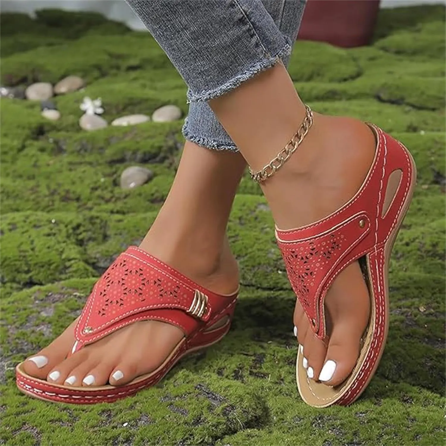 Lausiuoe Sandals Women Dressy Wedge Sandals Arch Support Slides Orthopedic Slippers Comfort Summer Orthotic Thong Flip Flops