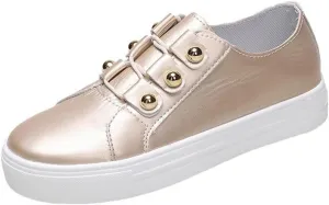Lausiuoe Sneakers For Women Walking Shoes Comfortable Fashion Leather Shoes Non-Slip Casual Low Top Slip On Flat Loafers