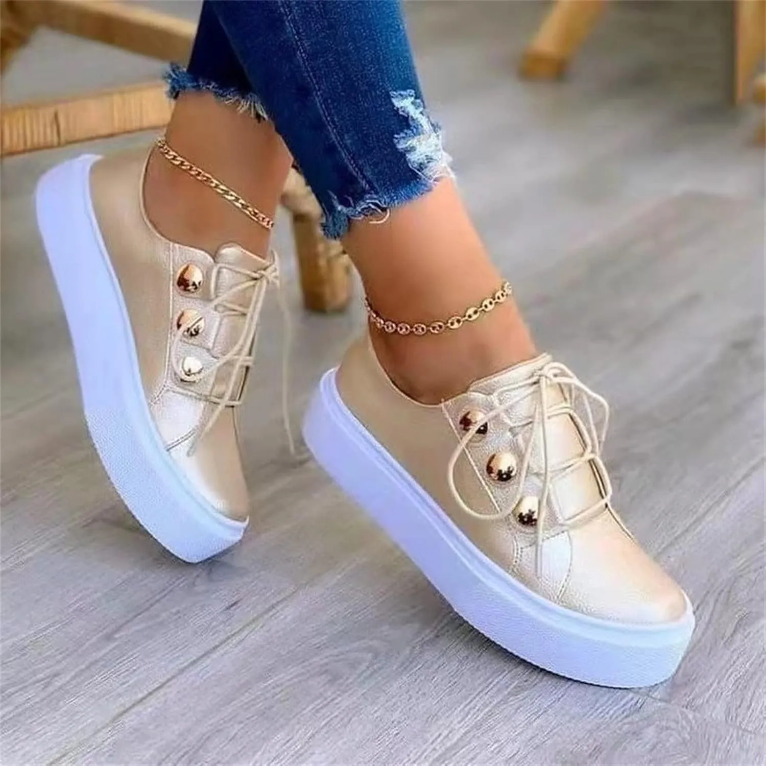 Lausiuoe Sneakers For Women Walking Shoes Comfortable Fashion Leather Shoes Non-Slip Casual Low Top Slip On Flat Loafers