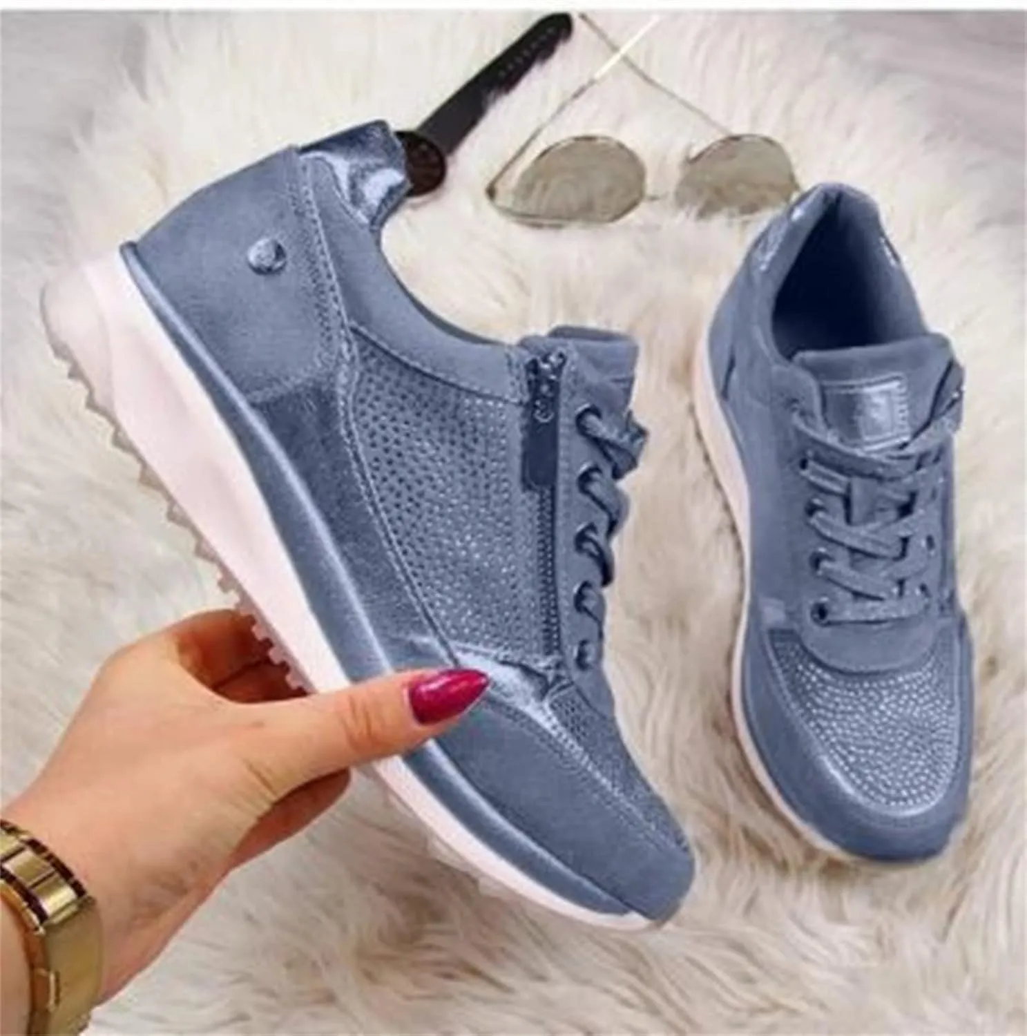 Lausiuoe Sneakers For Women Walking Shoes Comfortable Fashion Lightweight Casual Mesh Slip On Sneakers for Running Gym