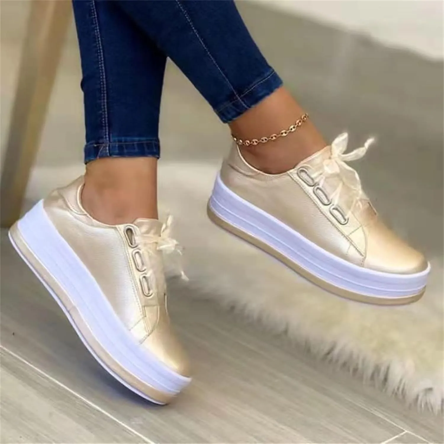 Lausiuoe Sneakers For Women Walking Shoes Comfortable Slip on Leather Shoes Low Top Non Slip Fashion Casual Flat Loafers