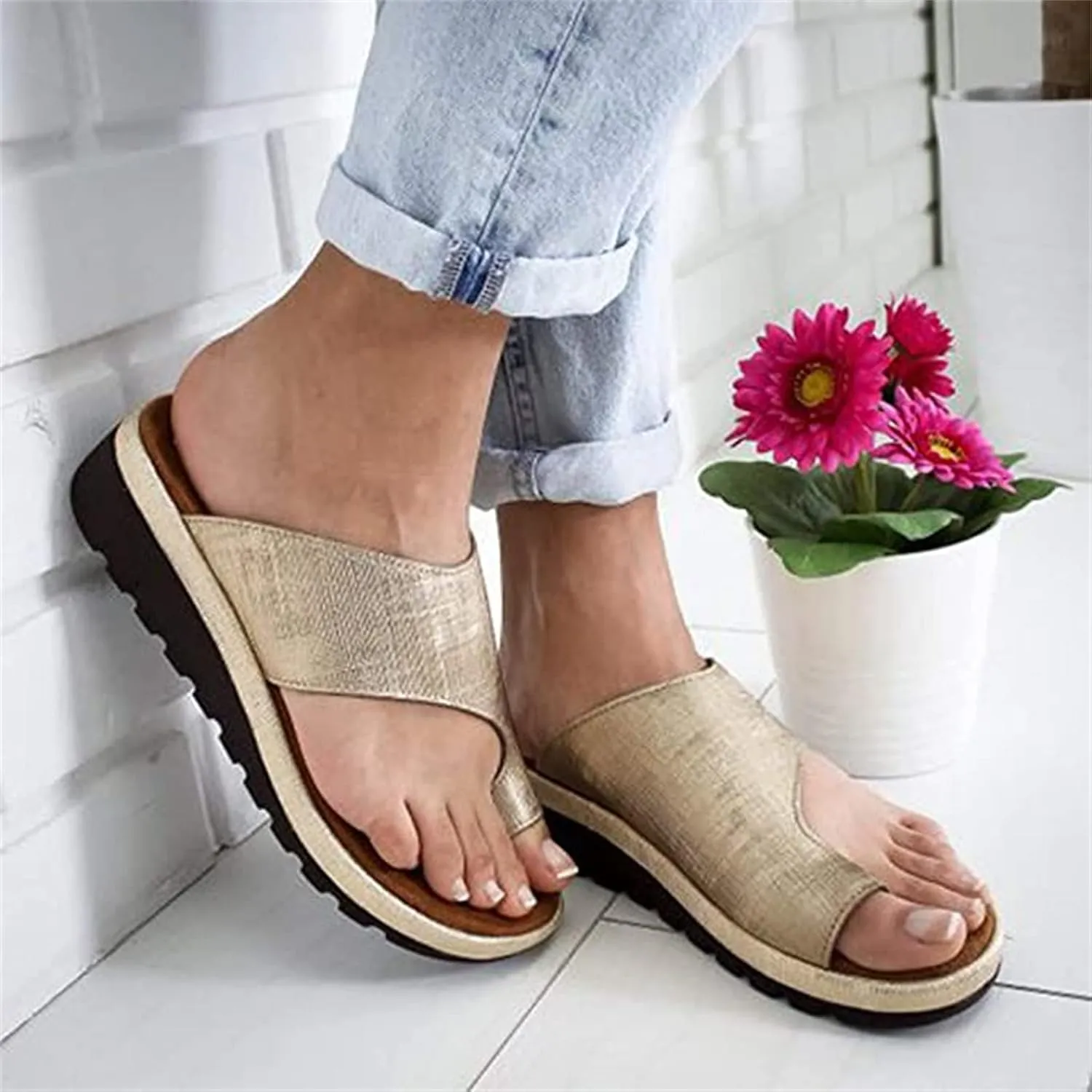 Lausiuoe Summer Sandals for Women,Women's Clip Toe Flat Sandals Dress Beach Shoes Casual Dressy Cute Thong Flip Flops