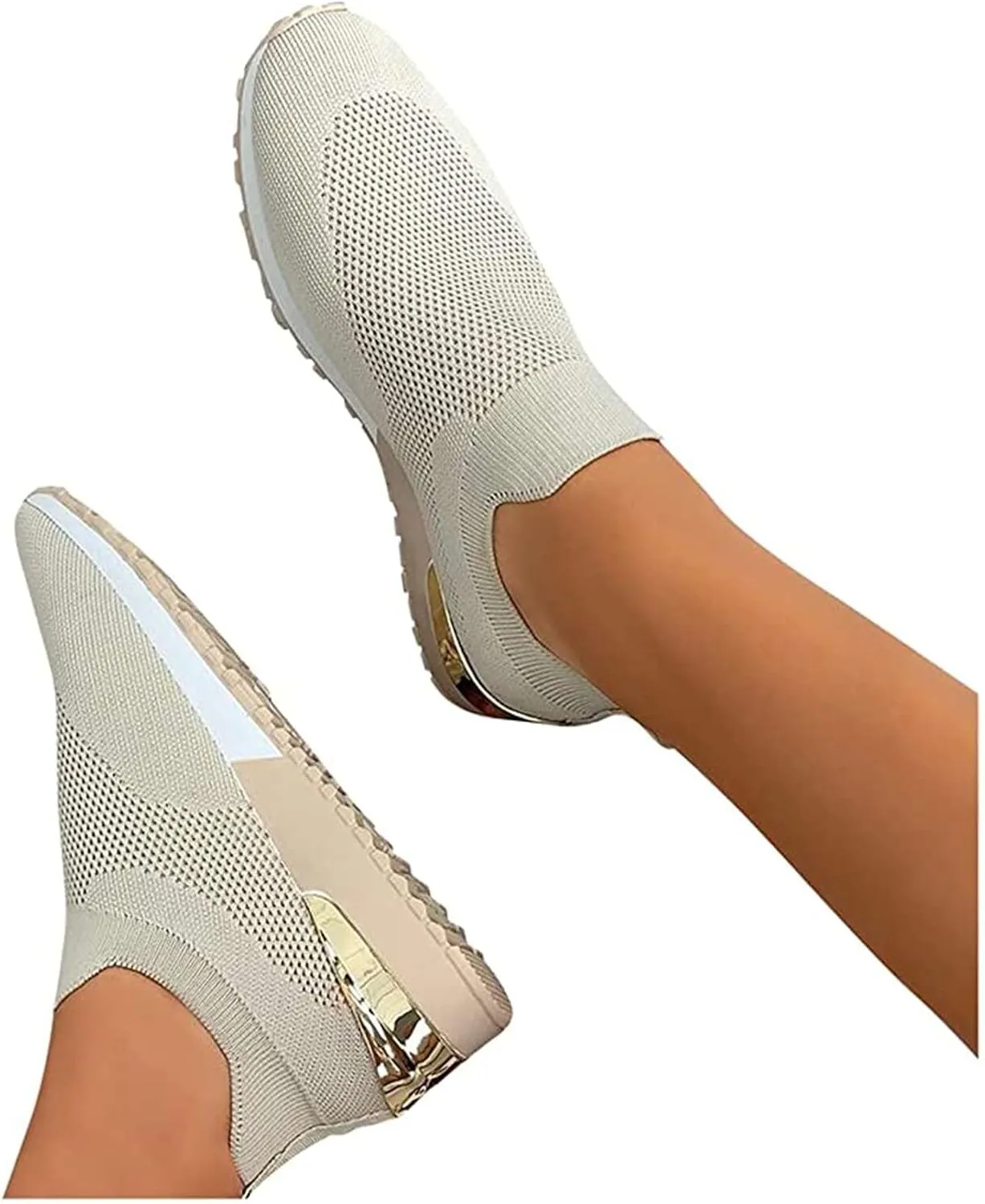 Lausiuoe Women's Fashion Sneakers Slip On Running Shoes Ladies Walking Tennis Mesh Lightweight Breathable Casual Shoes