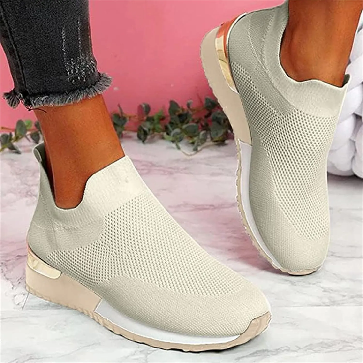 Lausiuoe Women's Fashion Sneakers Slip On Running Shoes Ladies Walking Tennis Mesh Lightweight Breathable Casual Shoes