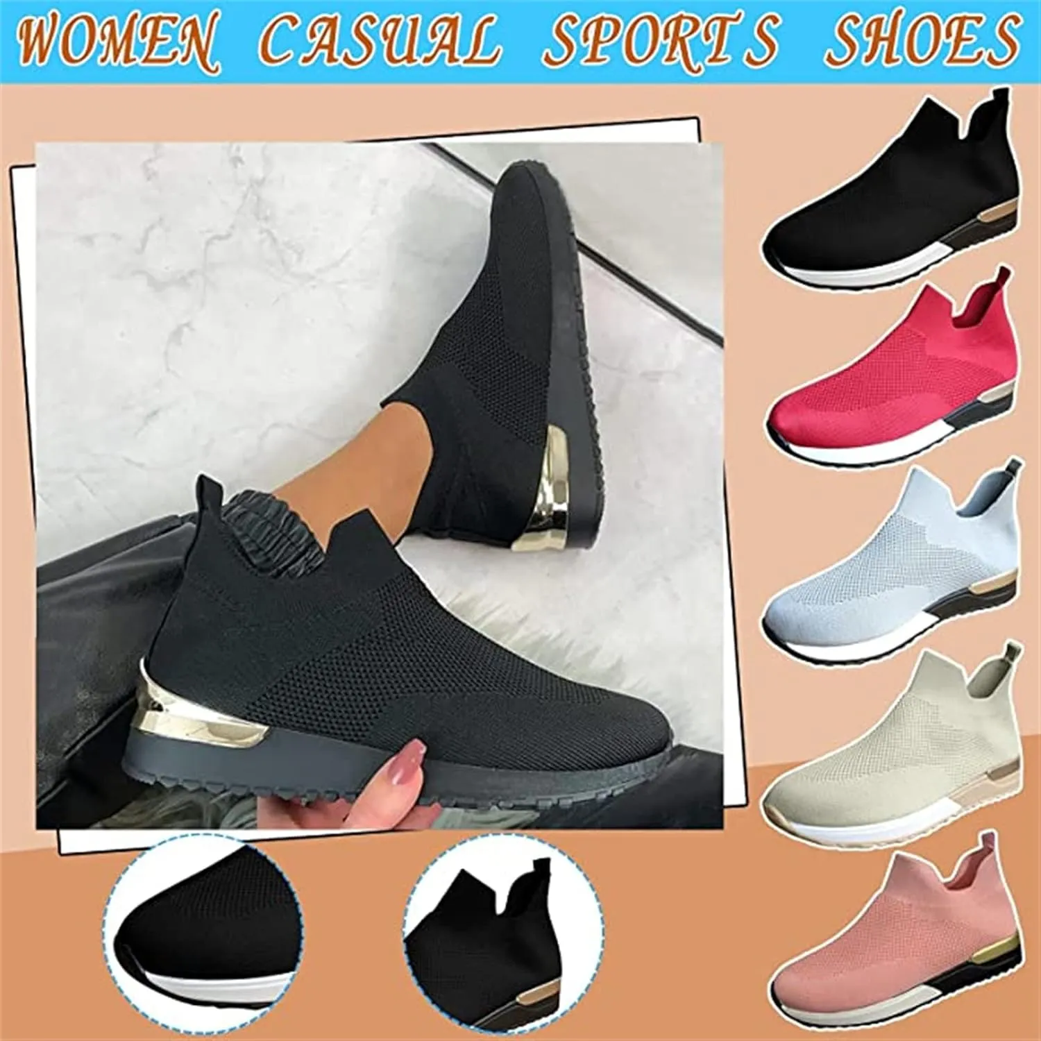 Lausiuoe Women's Fashion Sneakers Slip On Running Shoes Ladies Walking Tennis Mesh Lightweight Breathable Casual Shoes