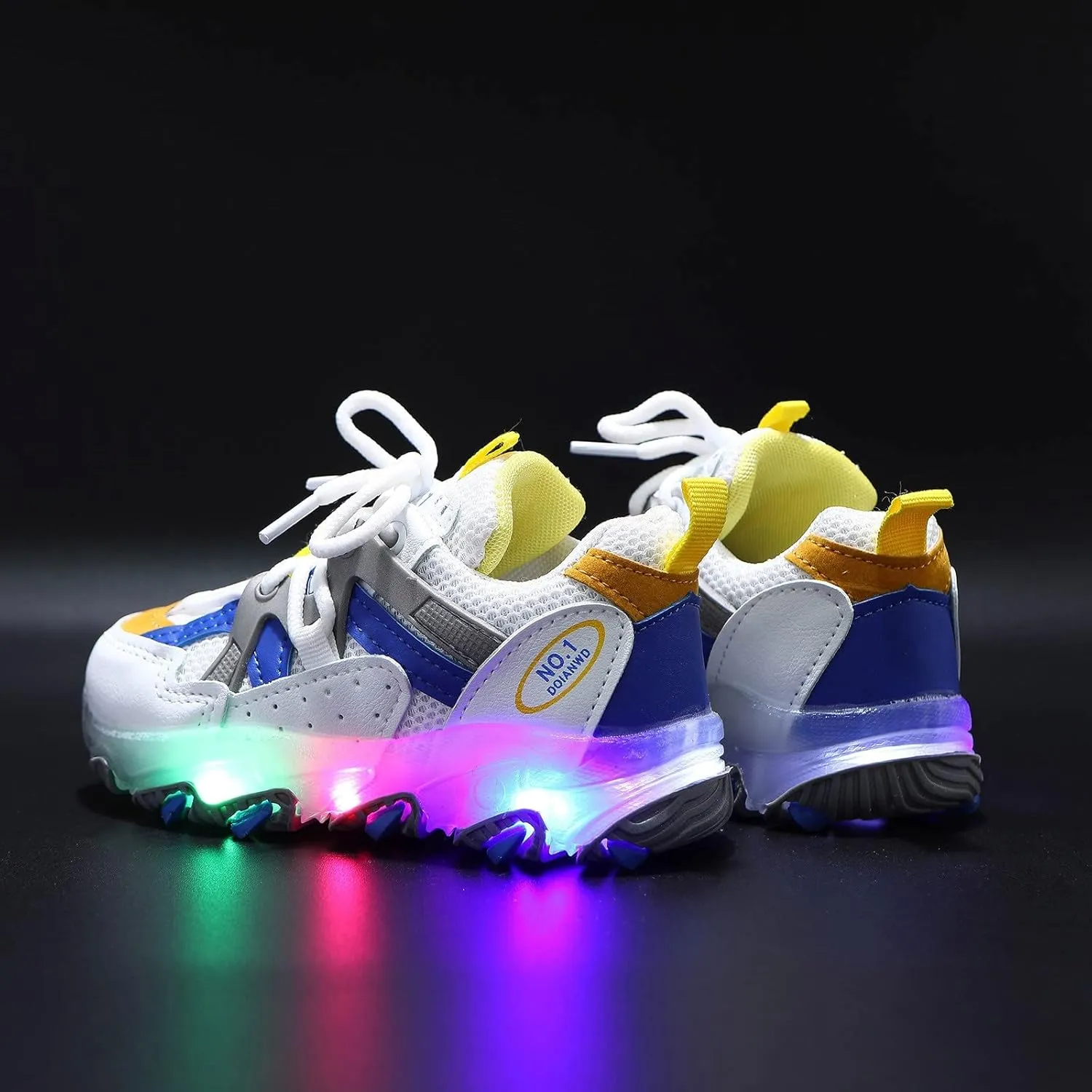 Light Up Roller Sneaker for Childrens Boys Girls Kids Lace-Up Mesh Breathable Sport Shoes Outdoor Soft Sole Non Slip