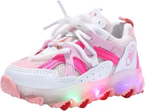 Light Up Roller Sneaker for Childrens Boys Girls Kids Lace-Up Mesh Breathable Sport Shoes Outdoor Soft Sole Non Slip