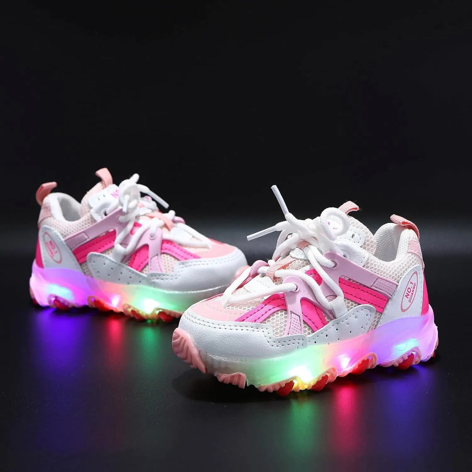 Light Up Roller Sneaker for Childrens Boys Girls Kids Lace-Up Mesh Breathable Sport Shoes Outdoor Soft Sole Non Slip