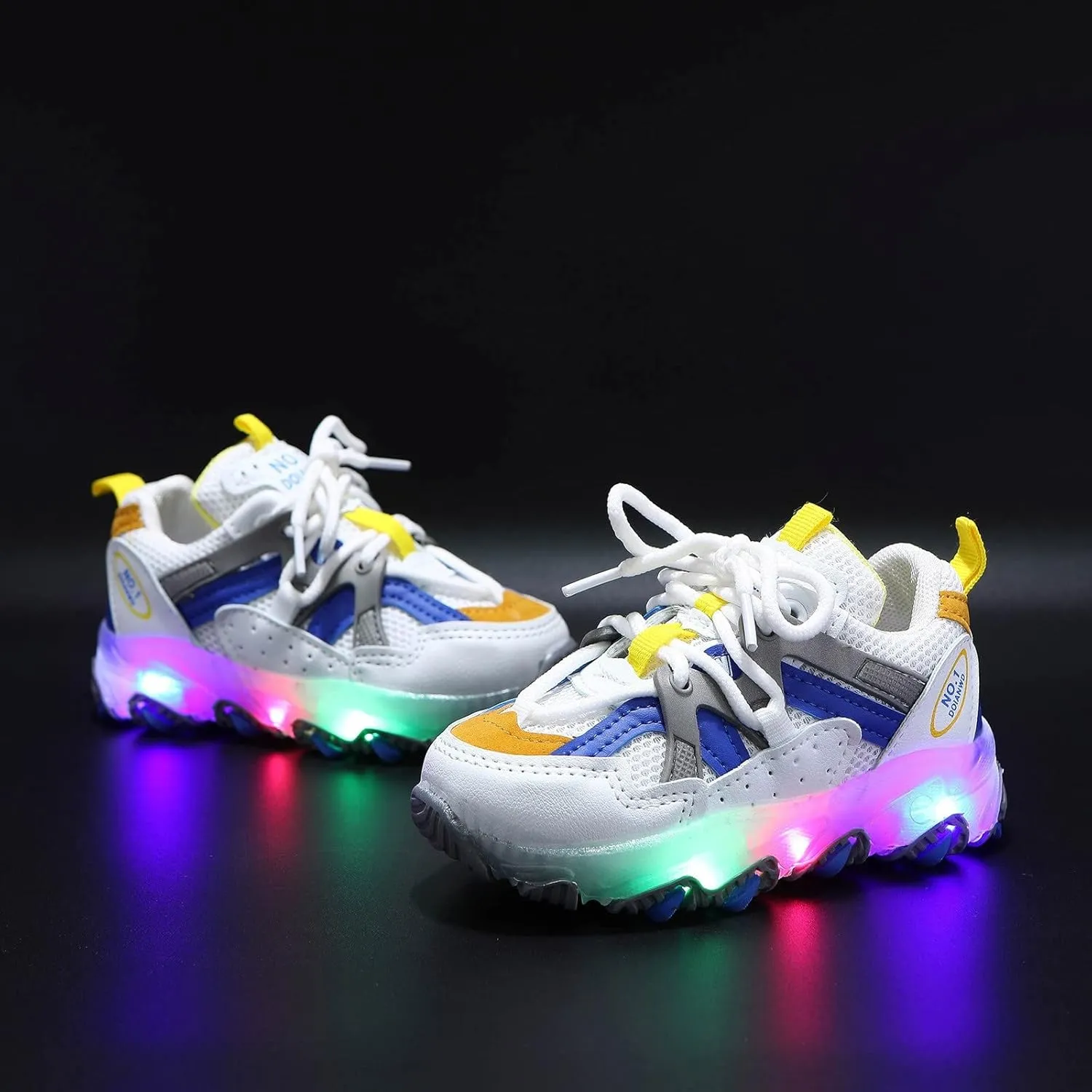 Light Up Roller Sneaker for Childrens Boys Girls Kids Lace-Up Mesh Breathable Sport Shoes Outdoor Soft Sole Non Slip