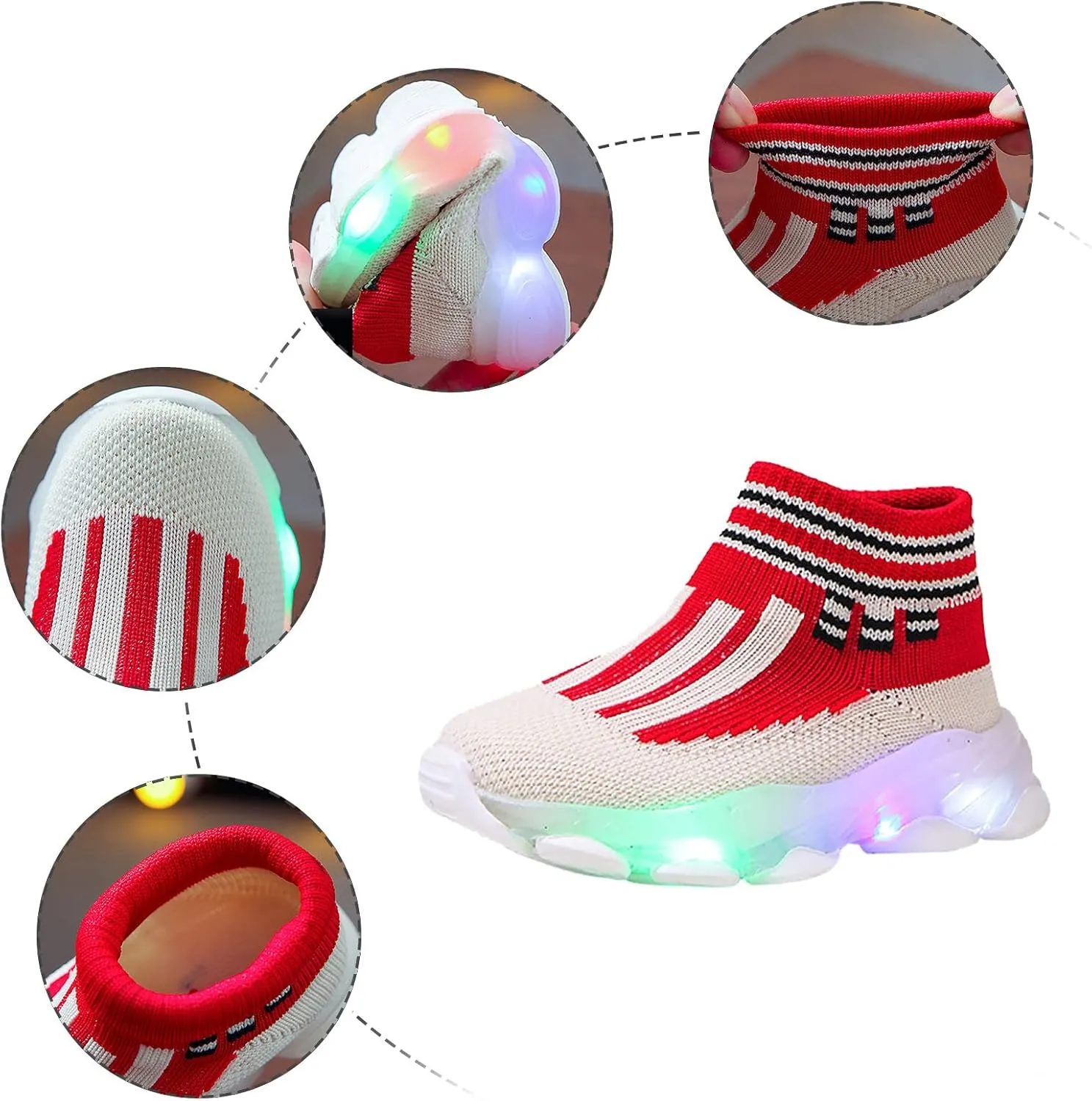 Light Up Shoes Toddler Mesh Lightweight Flashing Breathable Soft Sole Walking Sock Sneakers for Baby Sandals Women
