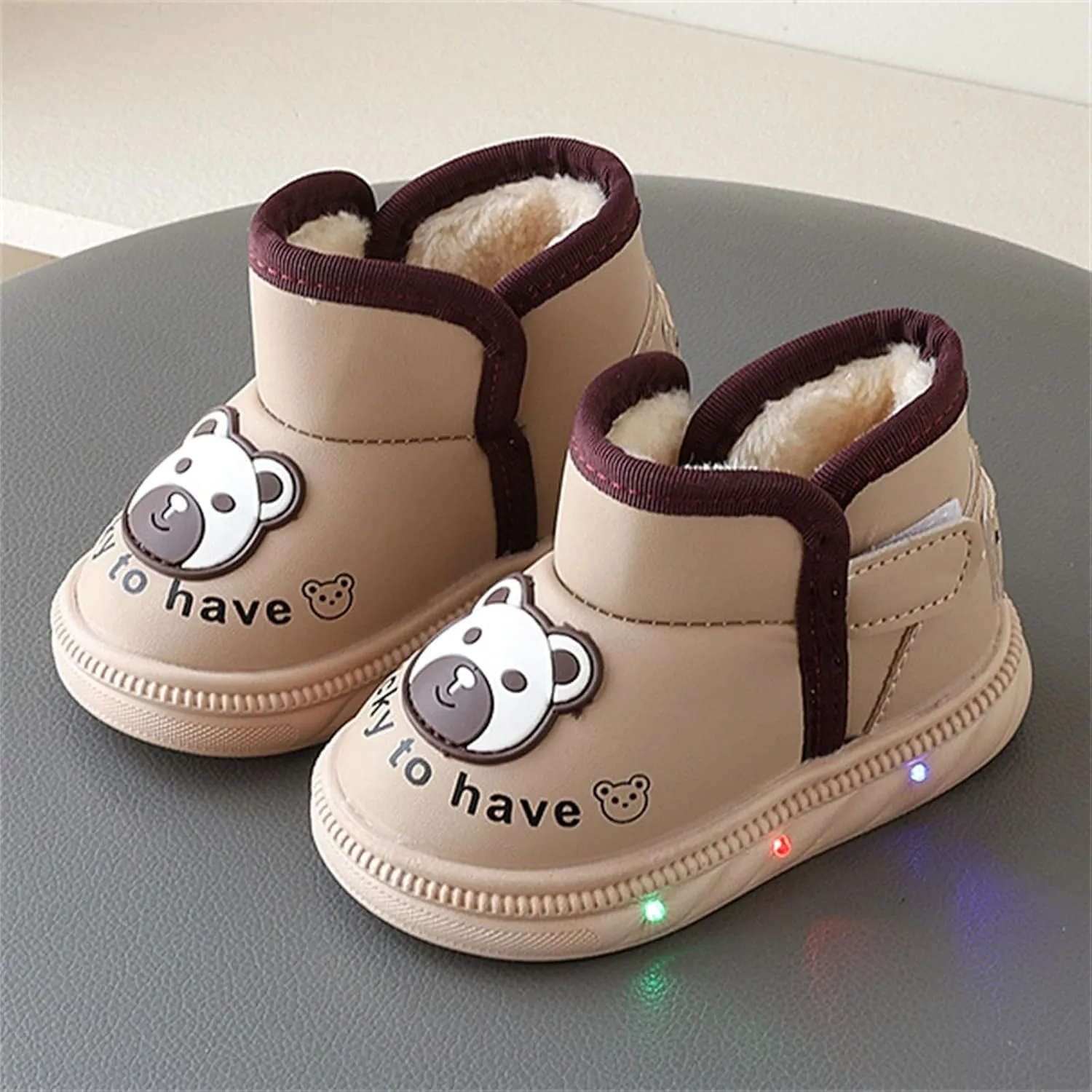 Light Up Shoes Wide Toe Box Warm Snow Boots Slip On Ankle Boots Toddler Luminous Shoes Cold Weather Comfy Boots