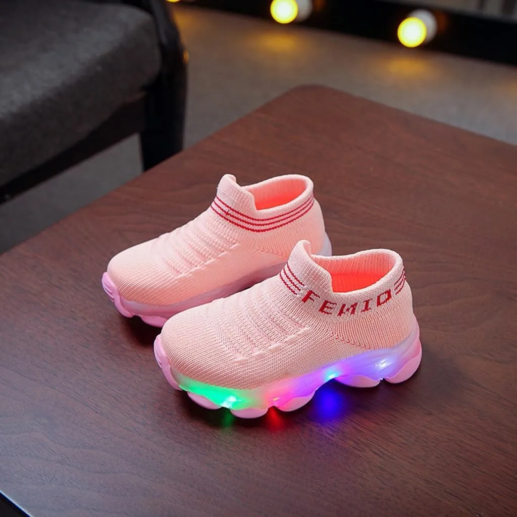 Light Up Sock Shoes for Girls Boys Toddler Kids Mesh Flashing Breathable Sneakers Soft Sport Walking Running Shoes