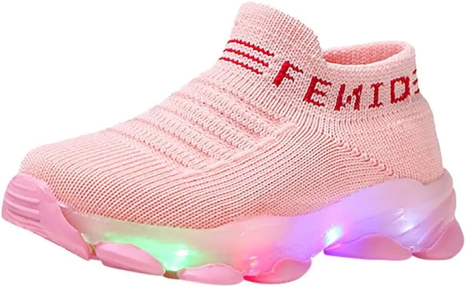 Light Up Sock Shoes for Girls Boys Toddler Kids Mesh Flashing Breathable Sneakers Soft Sport Walking Running Shoes