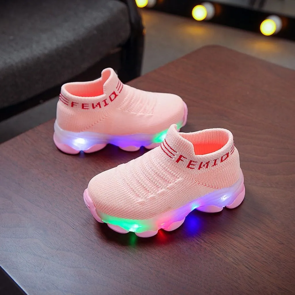 Light Up Sock Shoes for Girls Boys Toddler Kids Mesh Flashing Breathable Sneakers Soft Sport Walking Running Shoes