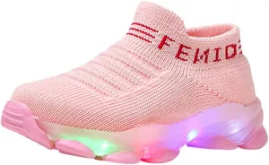 Light Up Sock Shoes for Girls Boys Toddler Kids Mesh Flashing Breathable Sneakers Soft Sport Walking Running Shoes