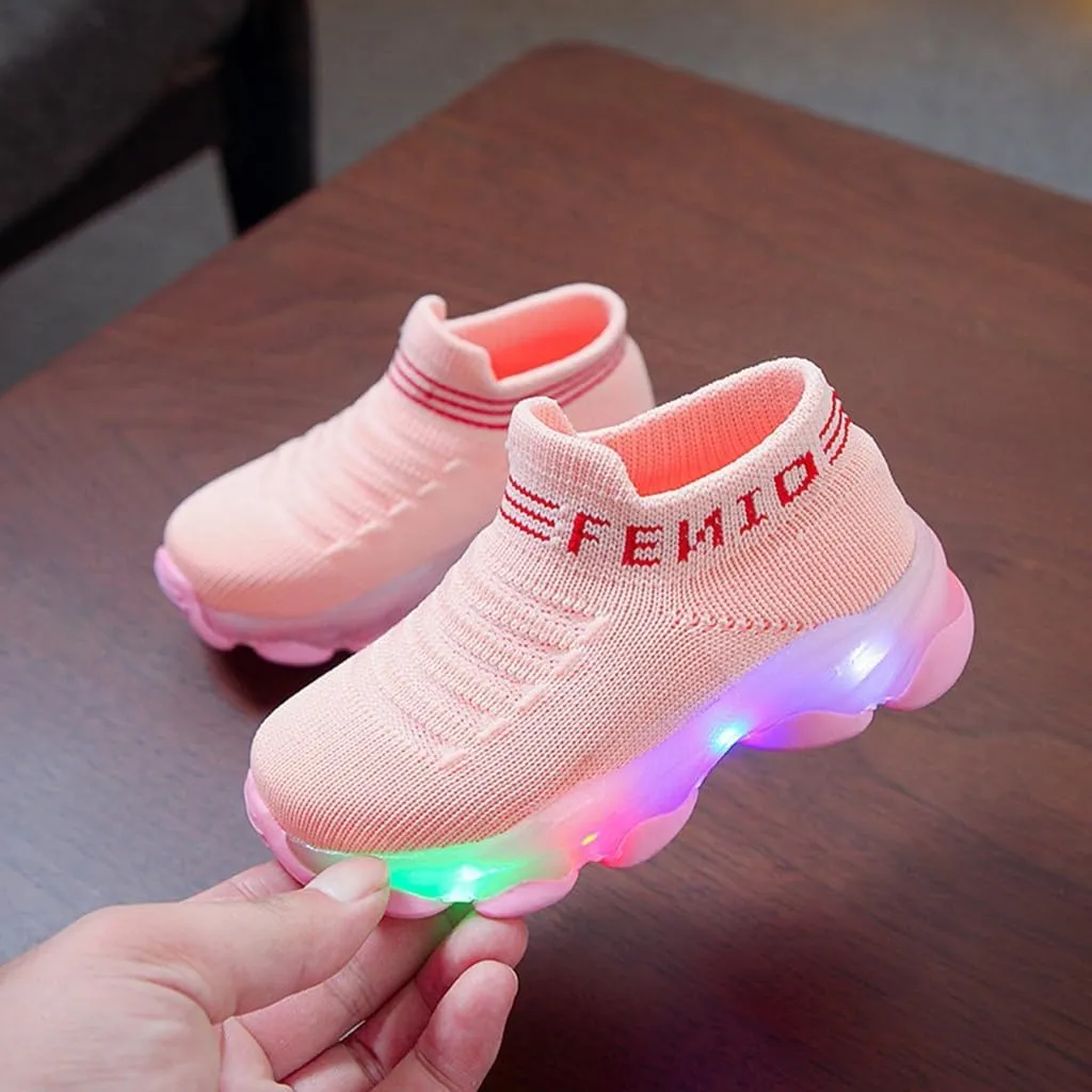 Light Up Sock Shoes for Girls Boys Toddler Kids Mesh Flashing Breathable Sneakers Soft Sport Walking Running Shoes