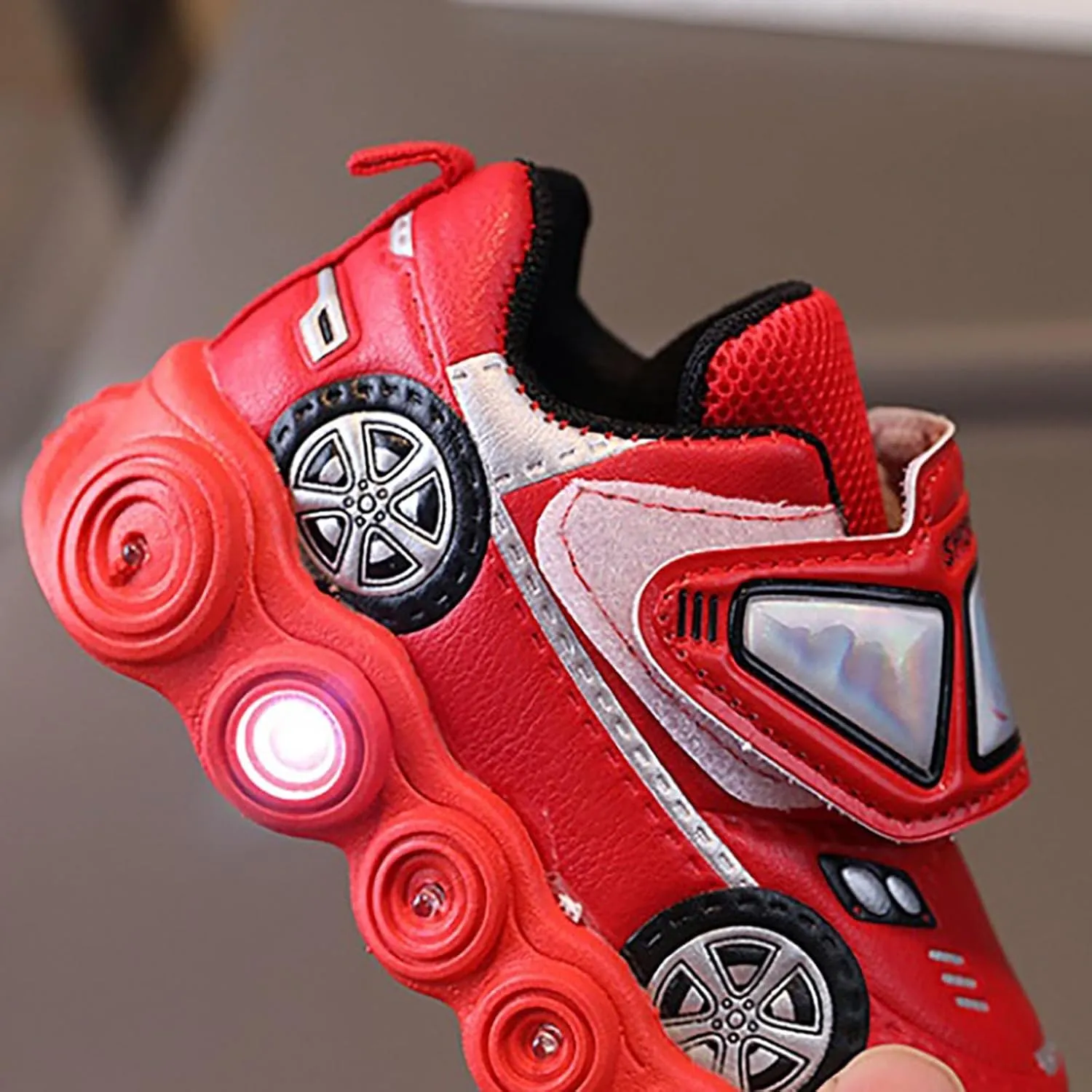 Light Up Toddler Boys Shoes Car Pattern LED Luminous Sport Sneaker, Little Fashion Cute Soft Sole Toddler Athletic Shoe