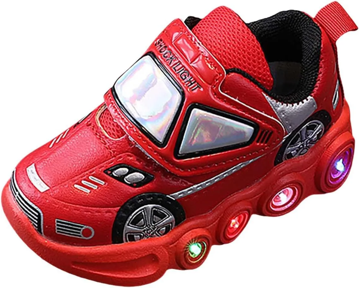 Light Up Toddler Boys Shoes Car Pattern LED Luminous Sport Sneaker, Little Fashion Cute Soft Sole Toddler Athletic Shoe