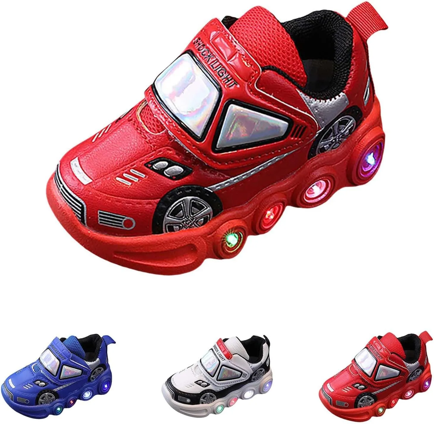Light Up Toddler Boys Shoes Car Pattern LED Luminous Sport Sneaker, Little Fashion Cute Soft Sole Toddler Athletic Shoe