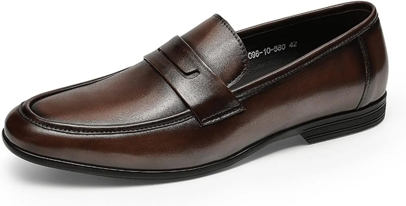 Loafers for Men Breathable Simple Penny Loafers Leather Flexible Slip Resistant Comfortable Fashion Slip-ons