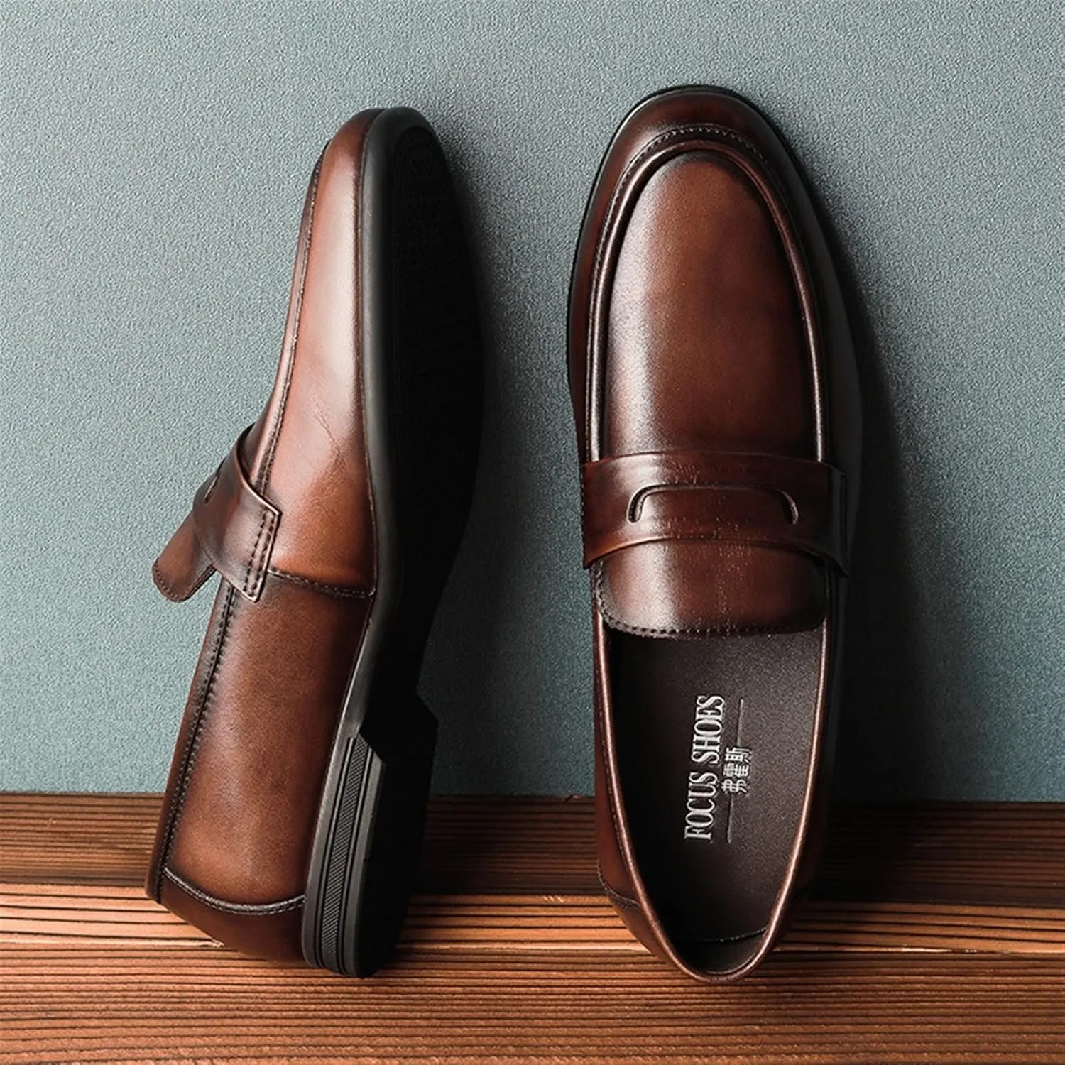 Loafers for Men Breathable Simple Penny Loafers Leather Flexible Slip Resistant Comfortable Fashion Slip-ons
