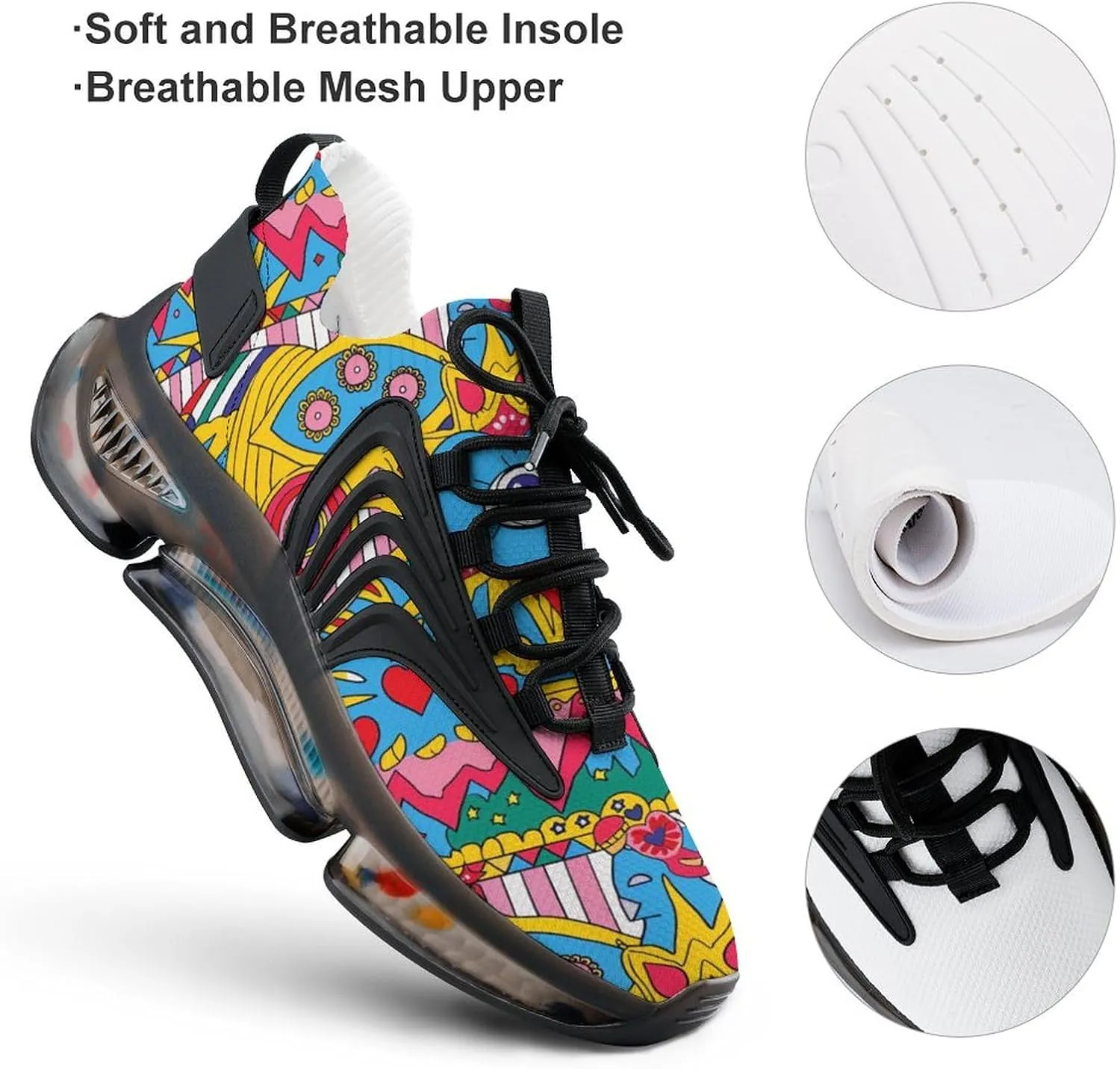 Love Eyes Graffiti Mens Running Shoes Breathable Sneakers Non-Slip Sports Walking Shoe