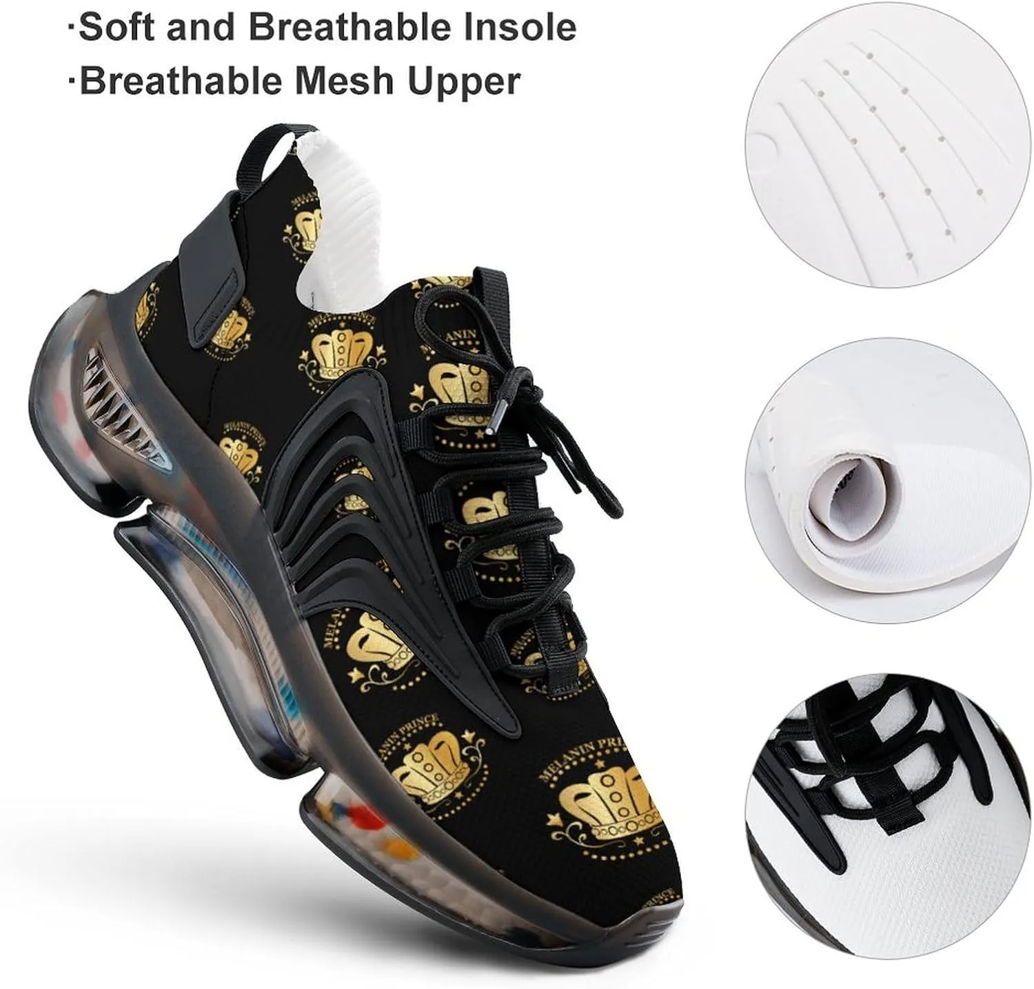 Melanin Prince Men's Running Shoes Lightweight Walking Shoe Breathable Sneaker