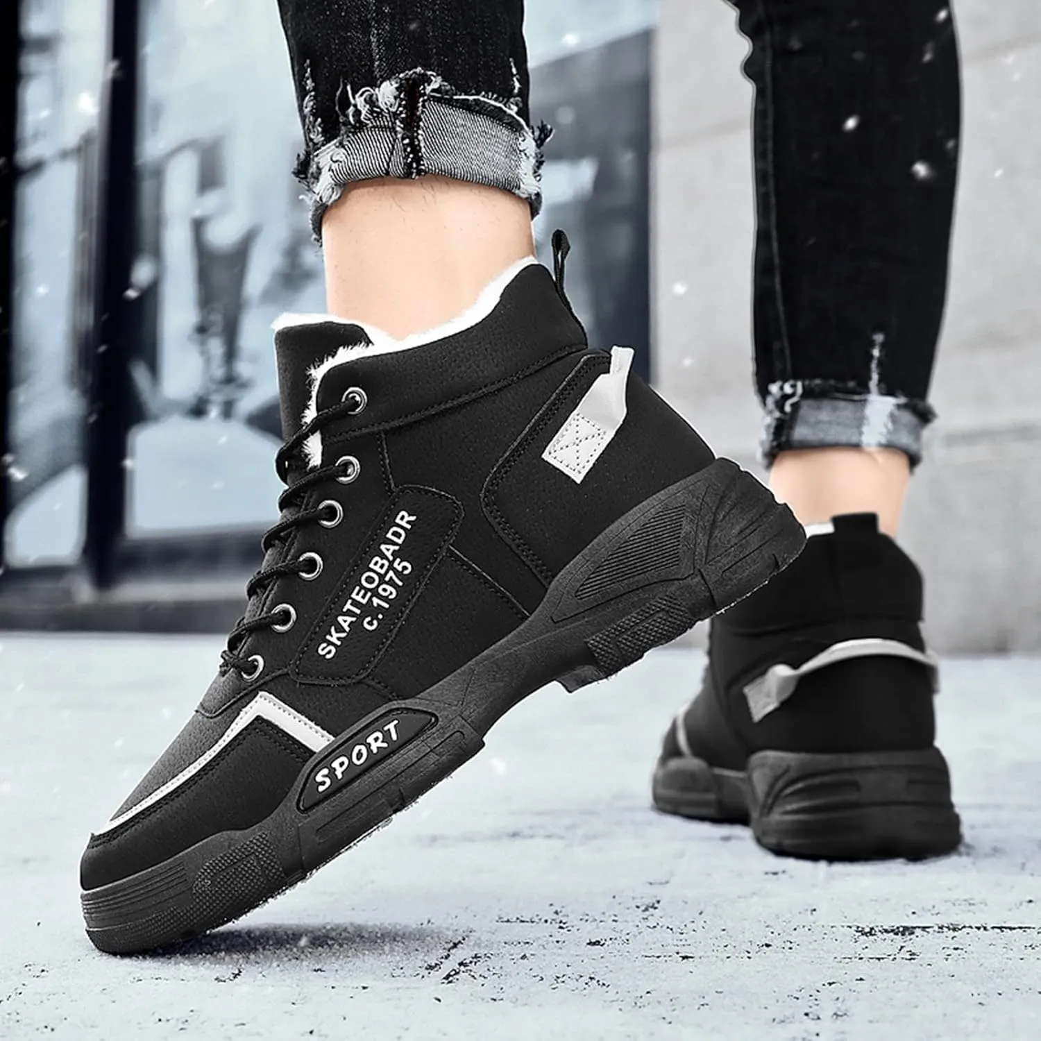 Men Slip on Walking Shoes Comfy Winter Warm Faux Furry Lined Hiking ShoesMemory Foam Breathable Mesh Fashion Sneakers Non Slip Arch Support Cushioning Athletic Running Shoes