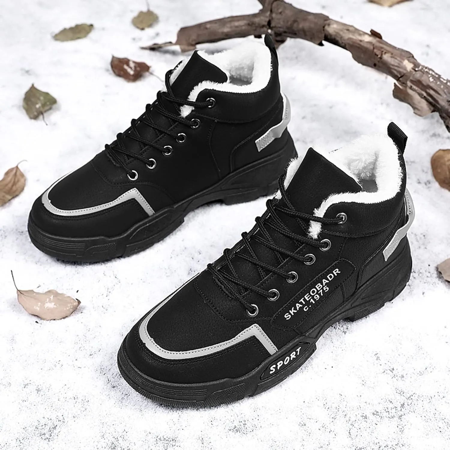 Men Slip on Walking Shoes Comfy Winter Warm Faux Furry Lined Hiking ShoesMemory Foam Breathable Mesh Fashion Sneakers Non Slip Arch Support Cushioning Athletic Running Shoes