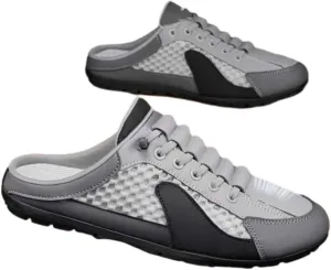 Men's Backless Sneakers,Mesh Trendy Slip On Mule Sneakers,Spring and Autumn Fisherman's Shoes,Closed toe slippers