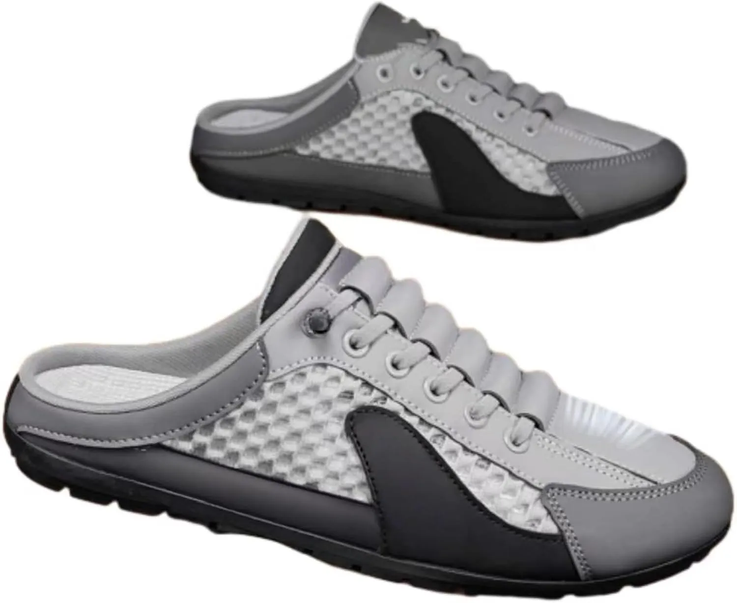Men's Backless Sneakers,Mesh Trendy Slip On Mule Sneakers,Spring and Autumn Fisherman's Shoes,Closed toe slippers