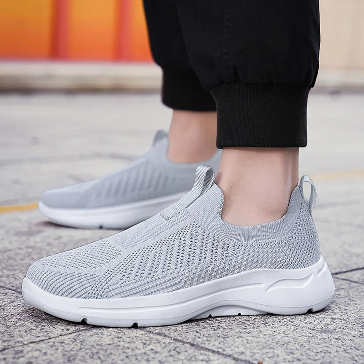 Mens Breathable Slip On Dress Shoes Lightweight Breathable Walking Shoe Gym Tennis Elastic Fly Woven Mesh Shoes