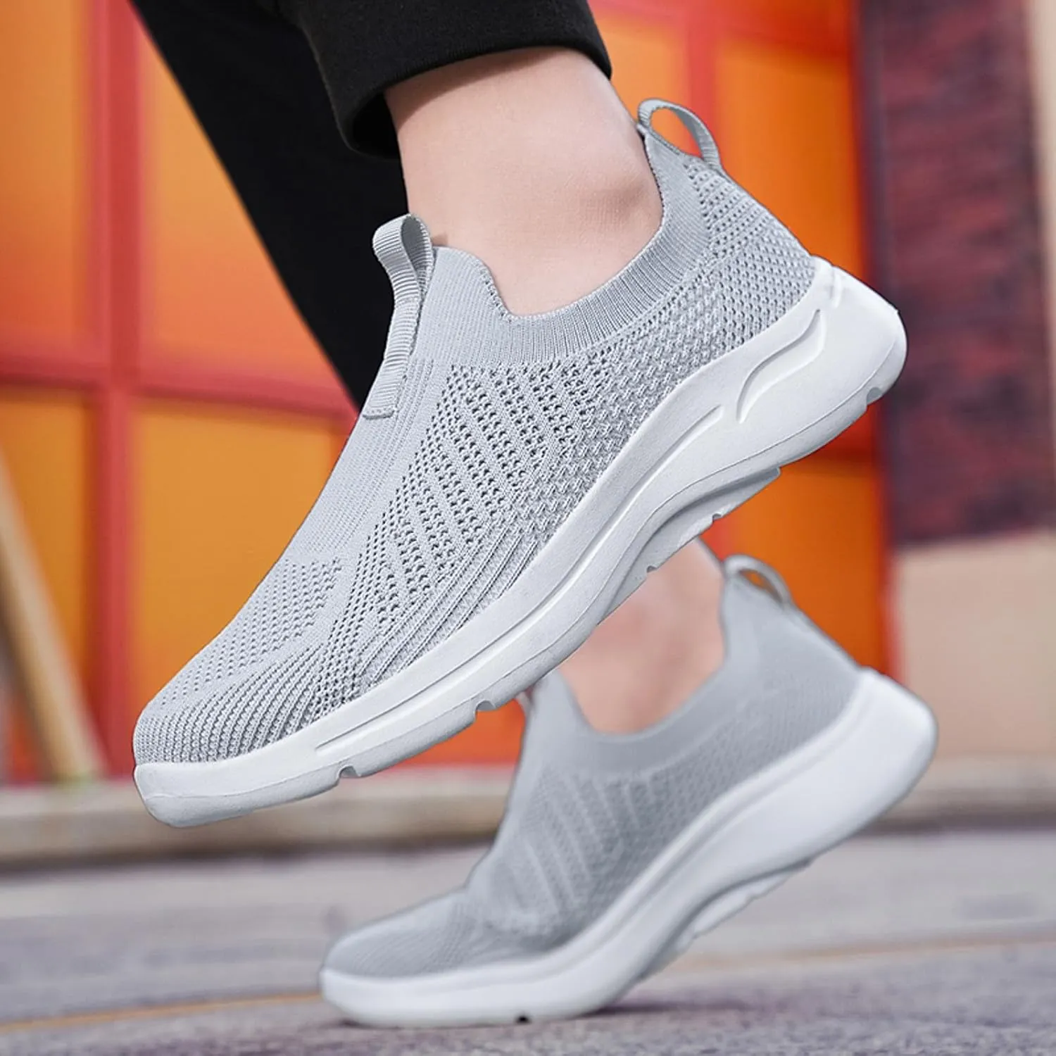 Mens Breathable Slip On Dress Shoes Lightweight Breathable Walking Shoe Gym Tennis Elastic Fly Woven Mesh Shoes