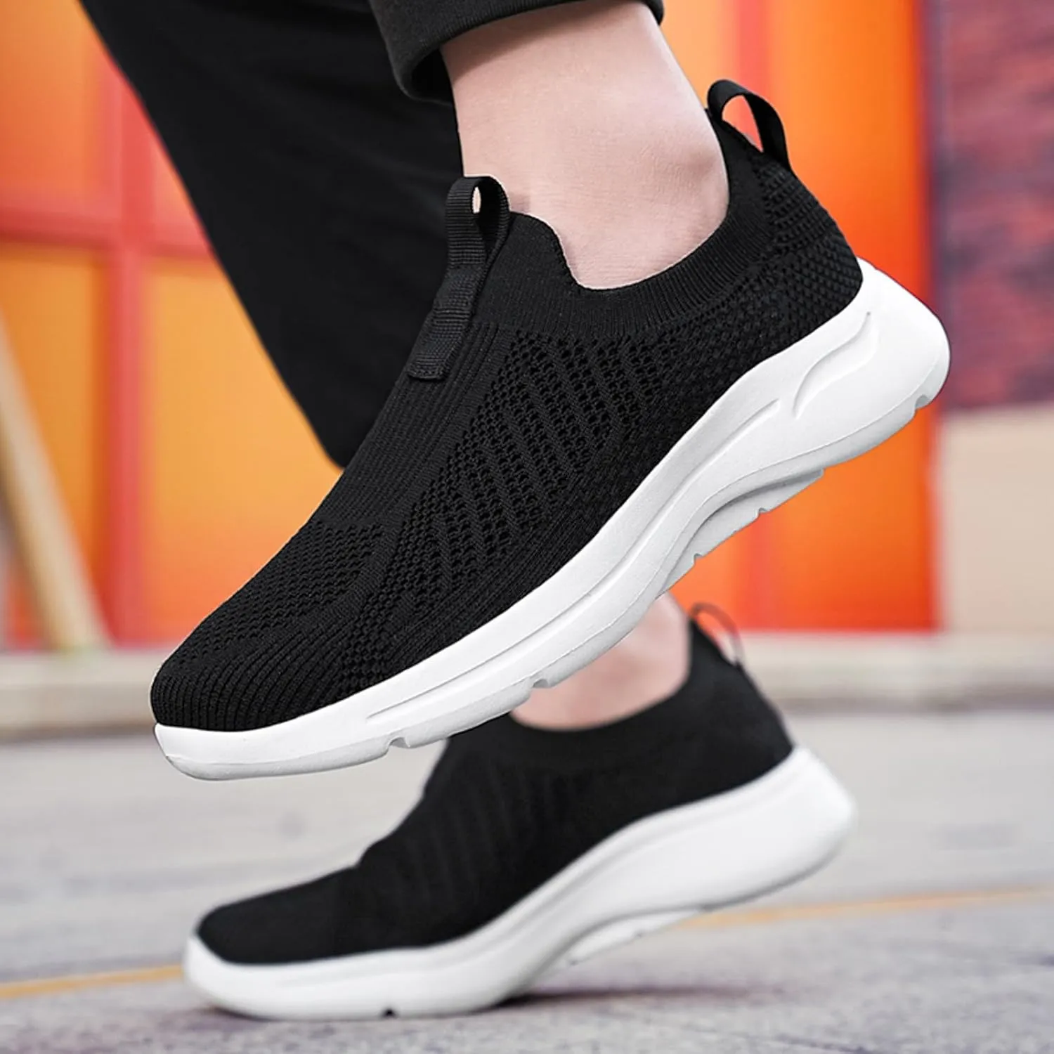 Mens Breathable Slip On Dress Shoes Lightweight Breathable Walking Shoe Gym Tennis Elastic Fly Woven Mesh Shoes