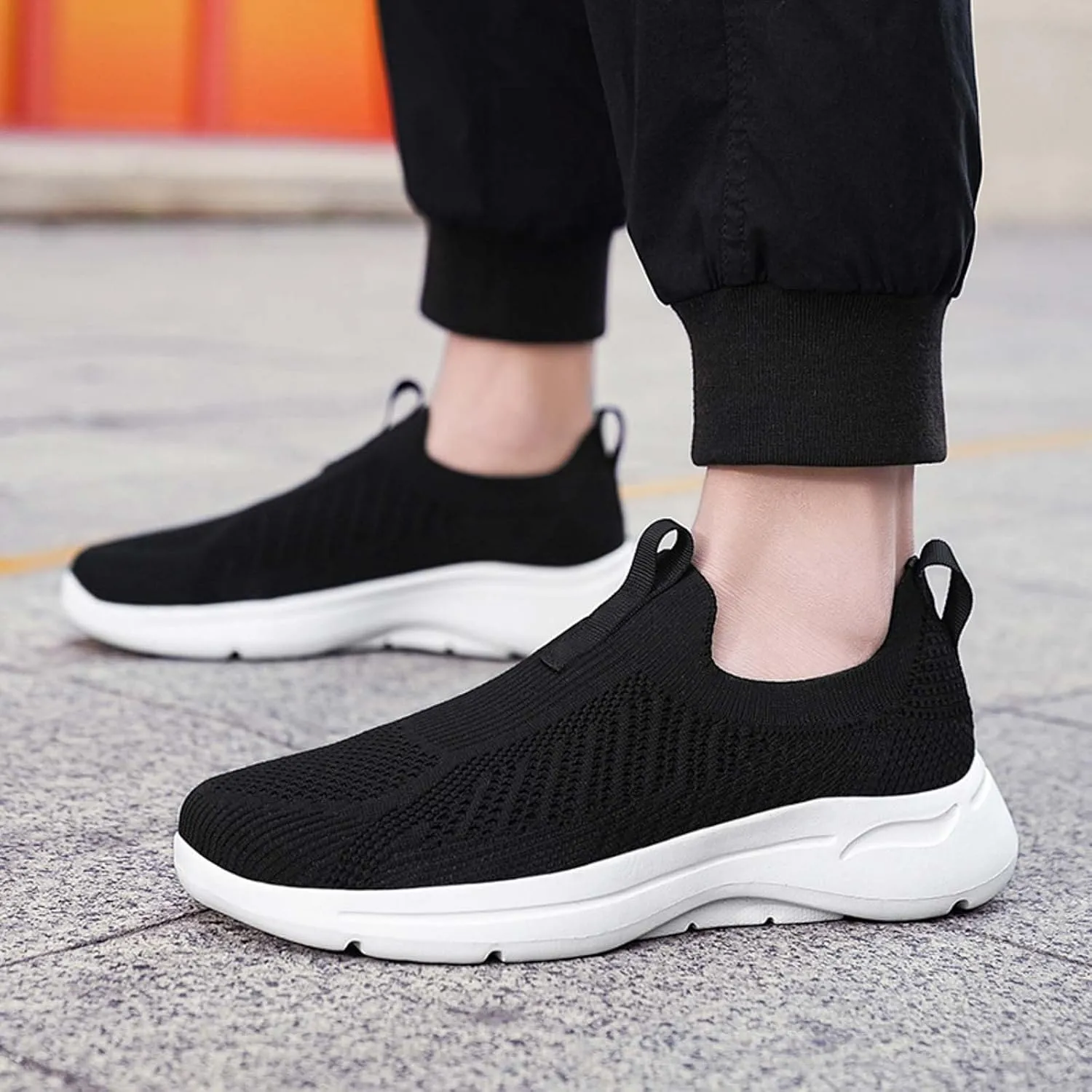 Mens Breathable Slip On Dress Shoes Lightweight Breathable Walking Shoe Gym Tennis Elastic Fly Woven Mesh Shoes