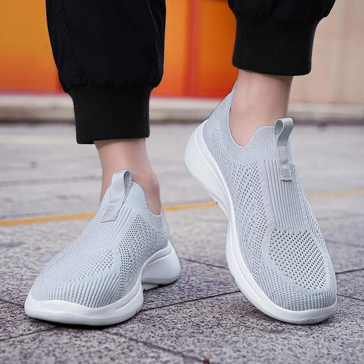 Mens Breathable Slip On Dress Shoes Lightweight Breathable Walking Shoe Gym Tennis Elastic Fly Woven Mesh Shoes